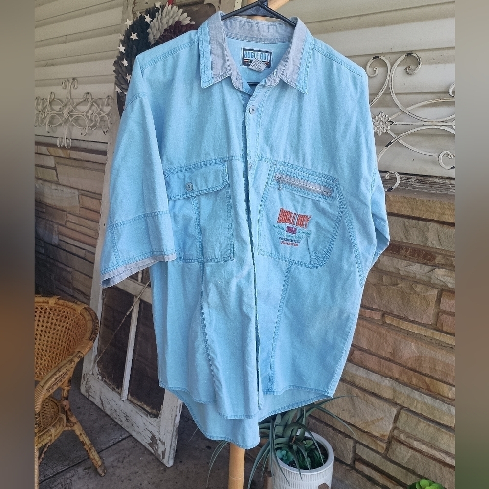 Vintage Bugle Boy Light Blue 100% Cotton Shirt_Med